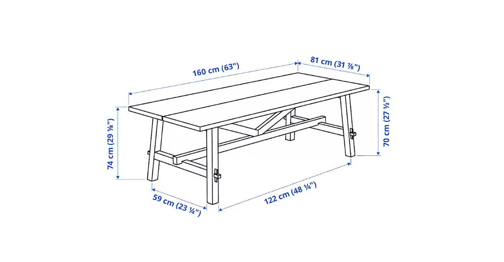 ダイニングテーブル探し－おしゃれで北欧風な６人掛けのikea「SKOGSTA(スコグスタ)」のサイズ１６０×８１×７４cm